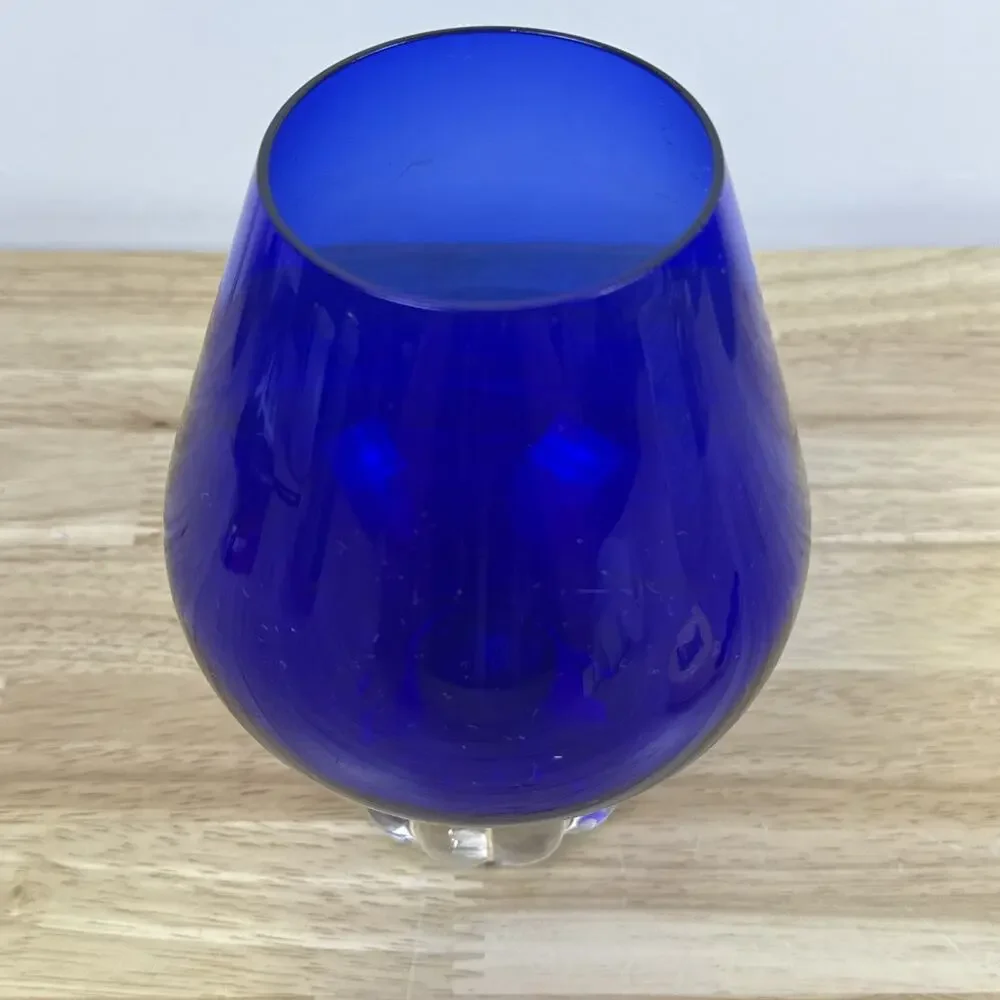 VTG Empoli Cobalt Blue Glass Snifter 7” Brandy Glass Vase Ribbed Pedestal Base